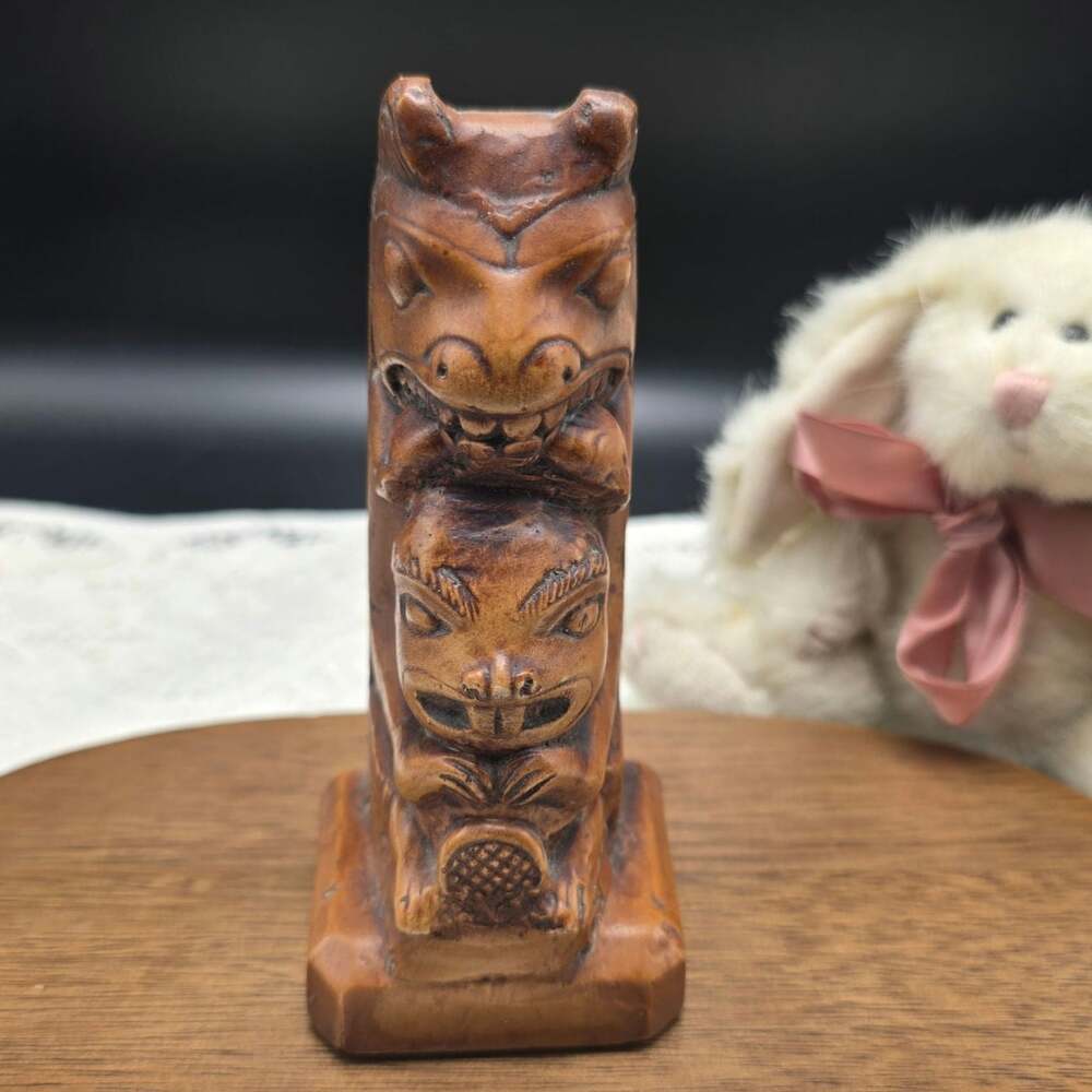 Vintage Resin? Cast Totem Tribal Pol 3 Figures Heavy